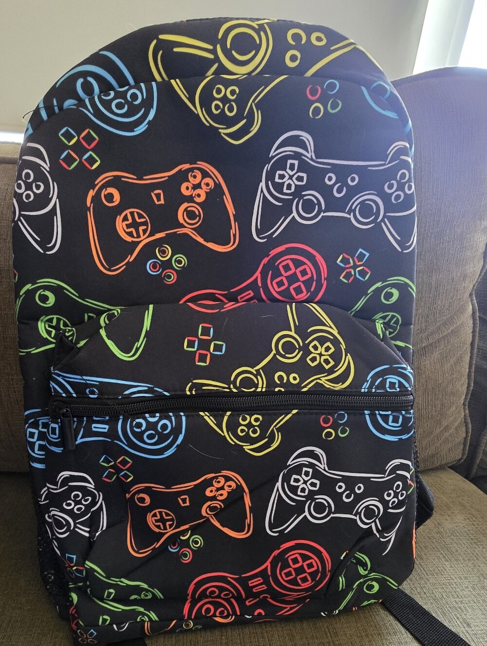 NWOT Kids Gamer Backpack Video Game Controller Print Black School Book Bag 18"